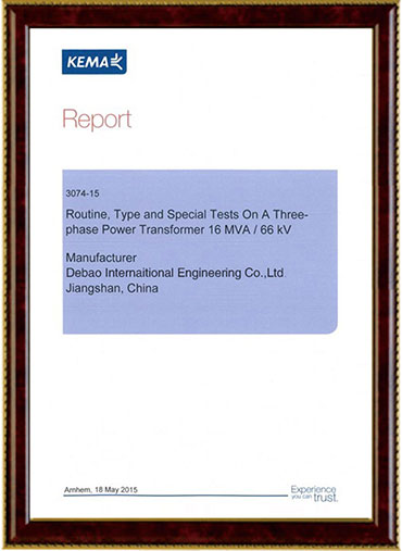 Transformer certificate