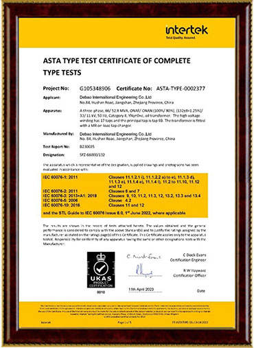 Transformer certificate